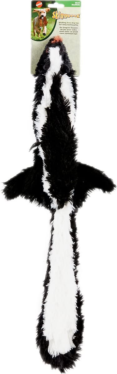 SPOT Skinneeez Stuffing Free Skunk Dog Toy - Includes Squeaker in Head and Tail, Stuffingless Design is Great for Moderate Chewers, Tug Toy for Medium to Large Puppies & Dogs - 23in