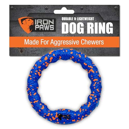 Iron Paws Indestructible Ring Toy, Blue - Tough Pull Toy for Aggressive Chewers, Flying Disc for Fetch, Tug of War and Dog Training