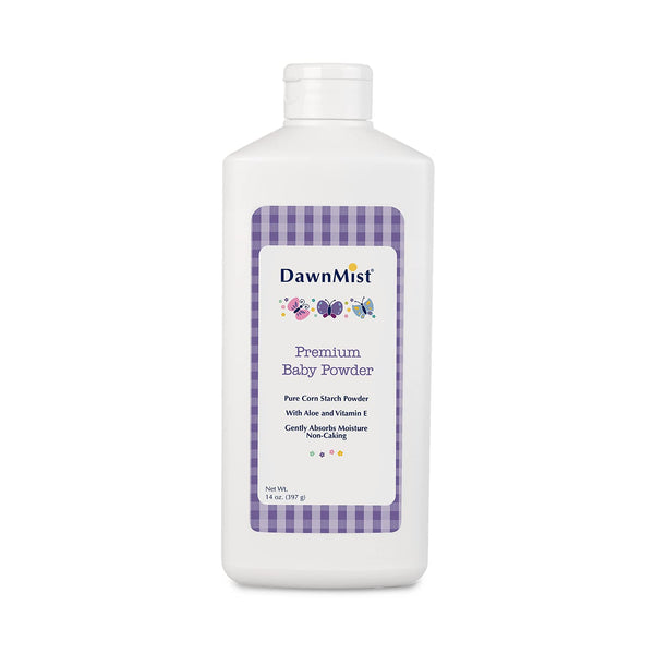 Dukal DawnMist Premium Baby Powder – 14 oz | Talc-Free, Hypoallergenic, with Aloe & Vitamin E | Soothes and Protects Delicate Skin, Full Case (Pack of 24)