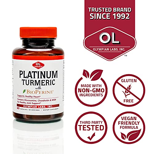 Olympian Labs Platinum Turmeric Formulated with Glucosamine, Chrondroitin, MSM & BioPerine for Maximum Joint Health 60 Capsules