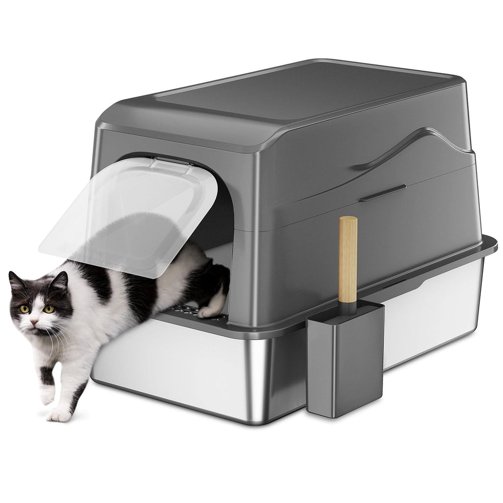 Zarler Covered Stainless Steel Litter Box with Removable Lid, Extra Large Metal Litter Box with Lid, 23.7" L x 15.8" W x 16.8" H, Enclosed Cat Litter Boxes for Big and Multiple Cats (Dark Grey)