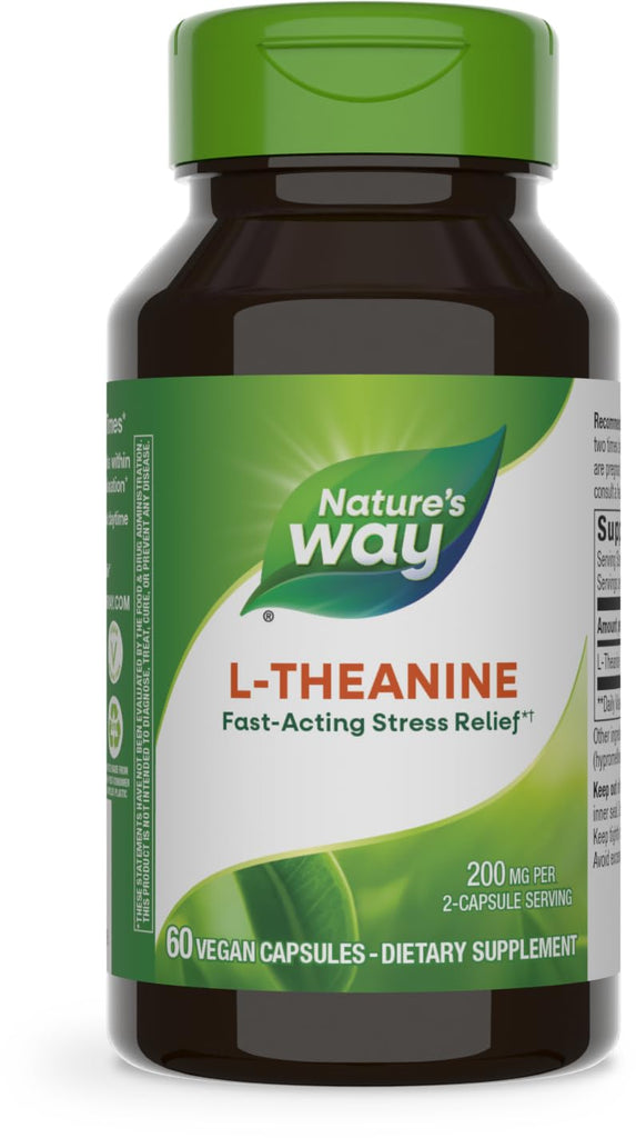 Nature's Way L-Theanine, Stress Support*, Promotes Relaxation*, 200 mg per 2-Capsule Serving, Vegan, 60 Capsules (Packaging May Vary)