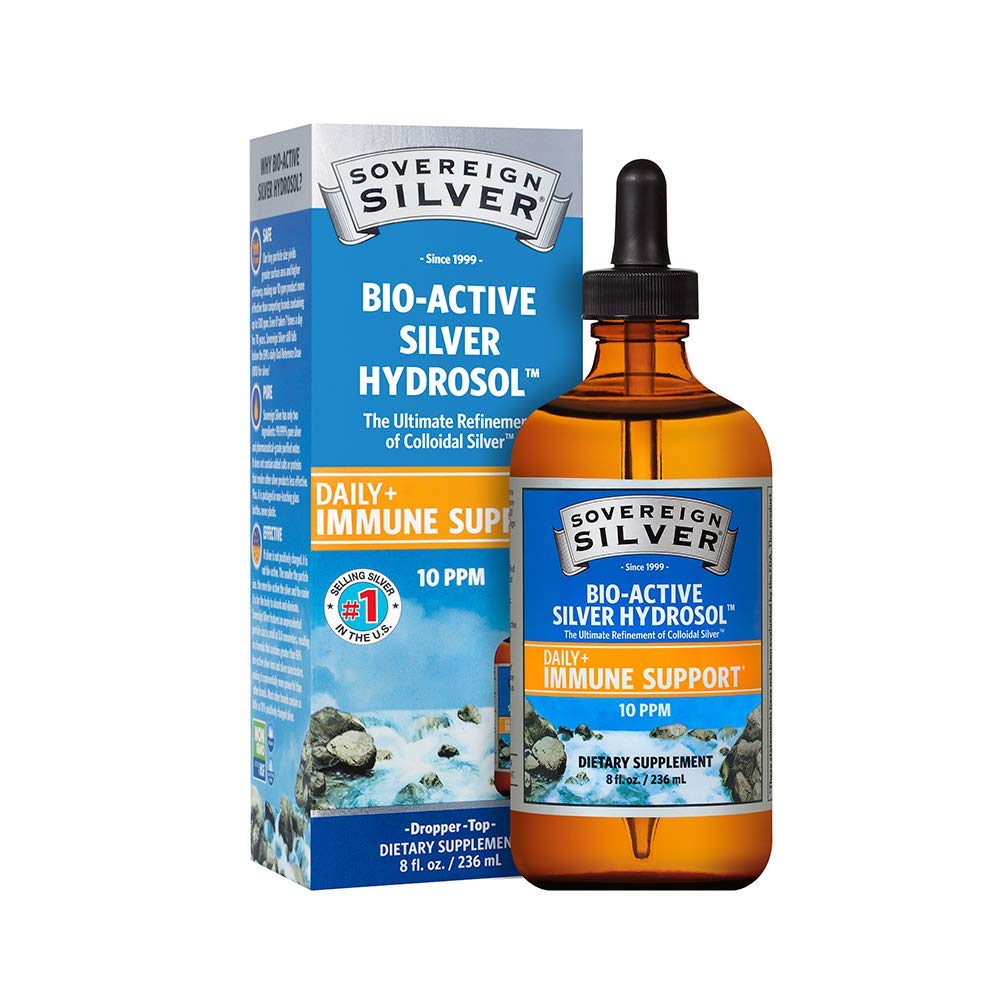 Sovereign Silver Bio-Active Silver Hydrosol for Immune Support - Colloidal Silver Liquid - 10 ppm, 8oz (236mL) - Dropper