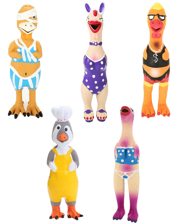 DAJOOEE 5 Pcs Screaming Rubber Chicken Dog Latex Squeaky Toy，Durable Chicken Dog Toy Soft Rubber Chew Molar Dog Toys for Small Medium Dogs (Chicken)