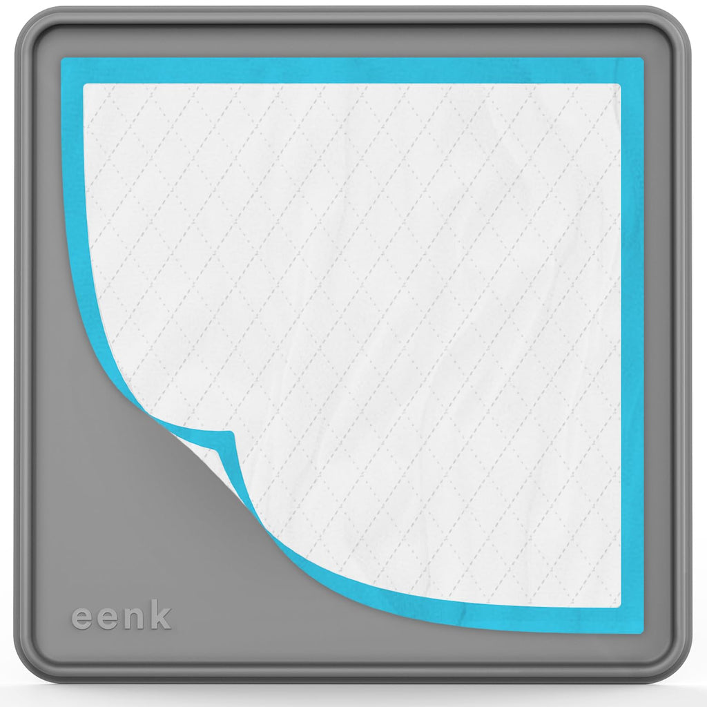 Pee Pad Tray Holder for Dogs - Fits Up to 25 x 25 in. Square Potty Training Pads No Spill Raised Lip High Edge Silicone Mat, Extra Thick and Non-Slip for Indoor Floor Protection (Large, Grey) | eenk