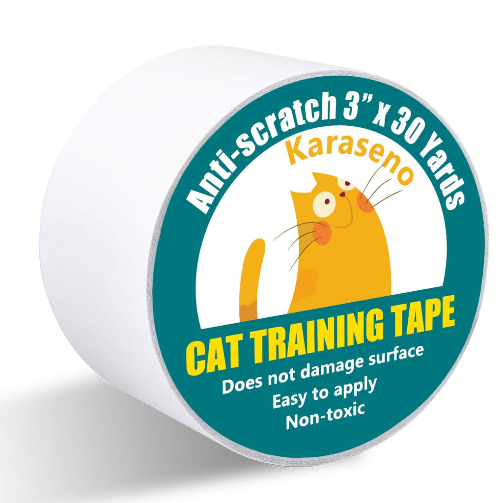 Karaseno Anti Cat Scratch Tape, 3 inches x 30 Yards Cat Training Tape, 100% Transparent Clear Double Sided Cat Scratch Deterrent Tape, Furniture Protector for Couch, Carpet, Doors, Pet & Kid Safe