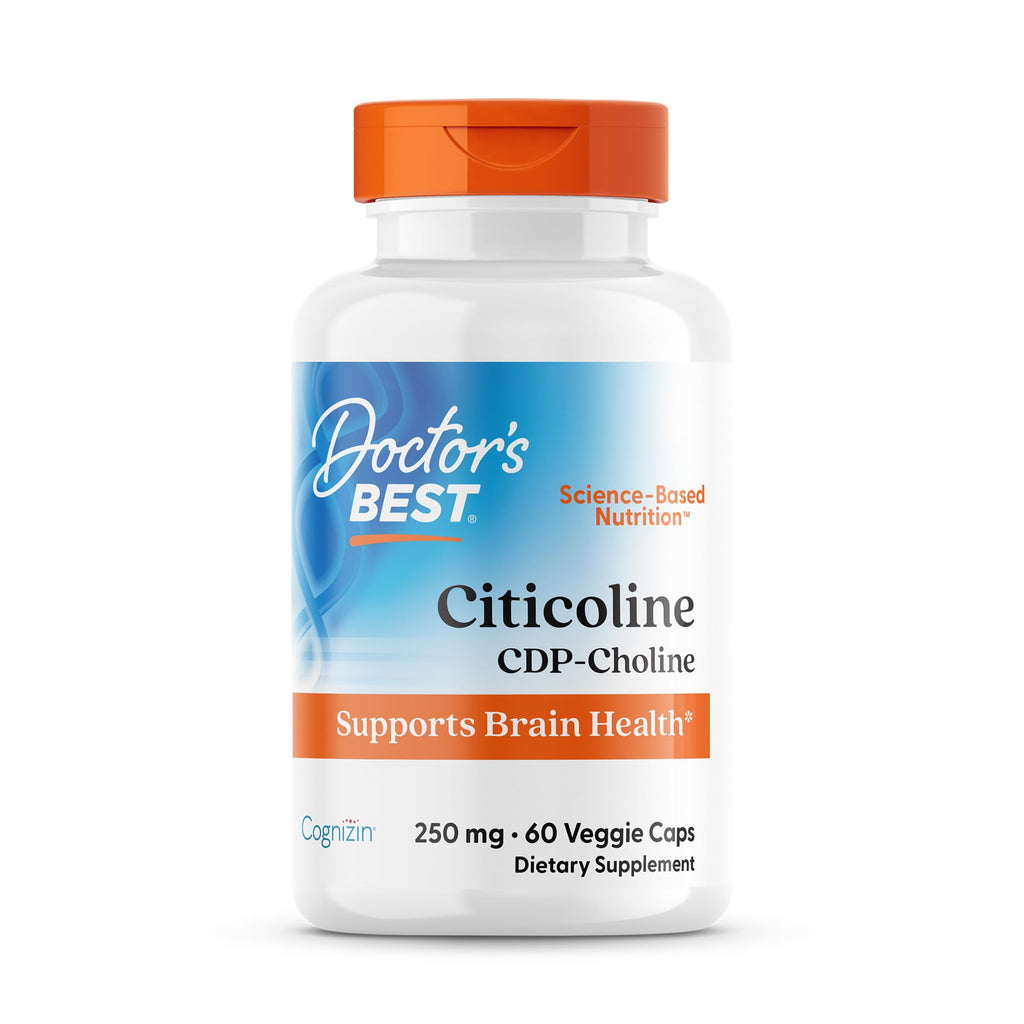 Doctor's Best Citicoline CDP-Choline Cognizin 250 mg - Supports Brain Health, Non-GMO, Gluten Free, Soy Free, Vegan, 60 Veggie Caps