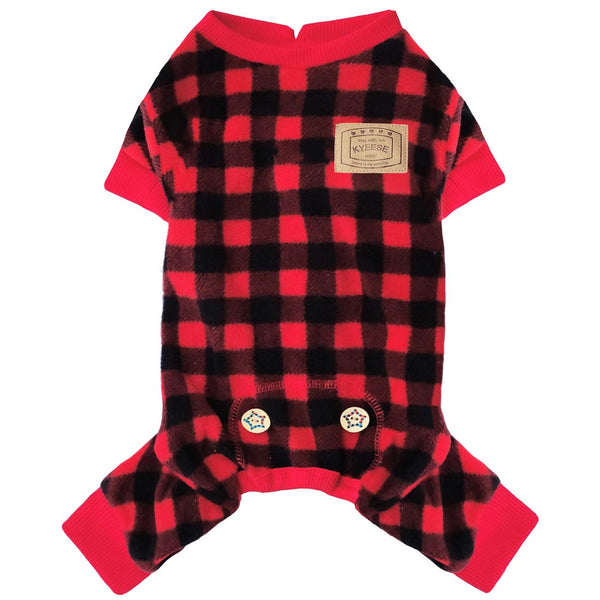 KYEESE Plaid Dog Pajamas - Red Buffalo Check Onesie for Small Dogs - Christmas Outfit