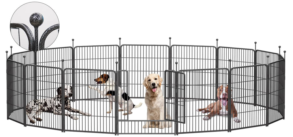 Dog Playpen,32/40/45 Inch Height in Heavy Duty, Folding Indoor Outdoor Anti-Rust Dog Exercise Fence, Portable Pet Playpen with Door for Large Medium Small Dogs and Pet (16 Panels, 32 Inch) Silver