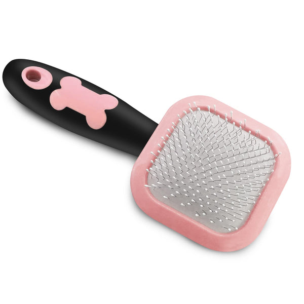 PETPAWJOY Slicker Brush for Dogs - Gently Cleaning Pin Brush for Shedding, Small Dogs, Puppy, Yorkie, Poodle, Rabbits, Cats - Pink