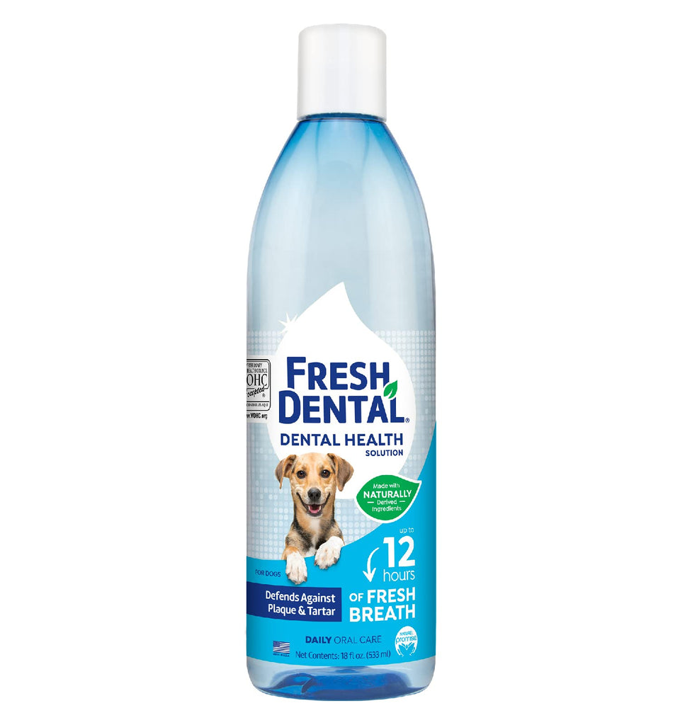 Fresh Dental Water Additive for Dogs, Dog Breath Freshener & Teeth Cleaning Solution, No Toothpaste or Toothbrush Required, Effortless Dental Care, Veterinary Recommended, Made in the USA, 16oz