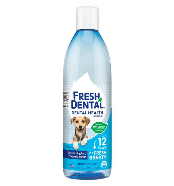 Fresh Dental Water Additive for Dogs, Dog Breath Freshener & Teeth Cleaning Solution, No Toothpaste or Toothbrush Required, Effortless Dental Care, Veterinary Recommended, Made in the USA, 16oz