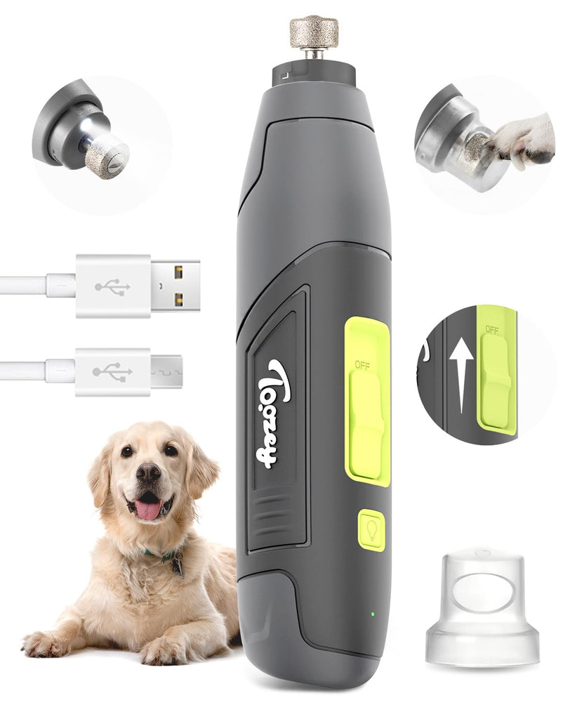 Toozey Dog Nail Grinder for Large Dogs, Real 12,000 RPM & 3-Speed, with Dust Cap and LED Light, Professional Electric Dog Nail Trimmer for Medium & Small Dogs, USB Rechargeable Pet Toenail Grinder