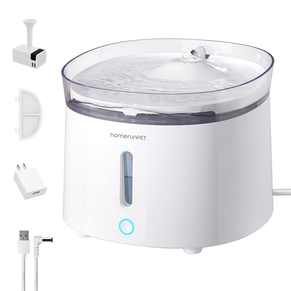Silent Cat Water Fountain, HomeRunPet Pet Fountain with Wireless-Pump, Small-Dog Water Dispenser, Dual Mode, Quick Assembly & Easy-Clean, Filters Included, 68 oz/2L