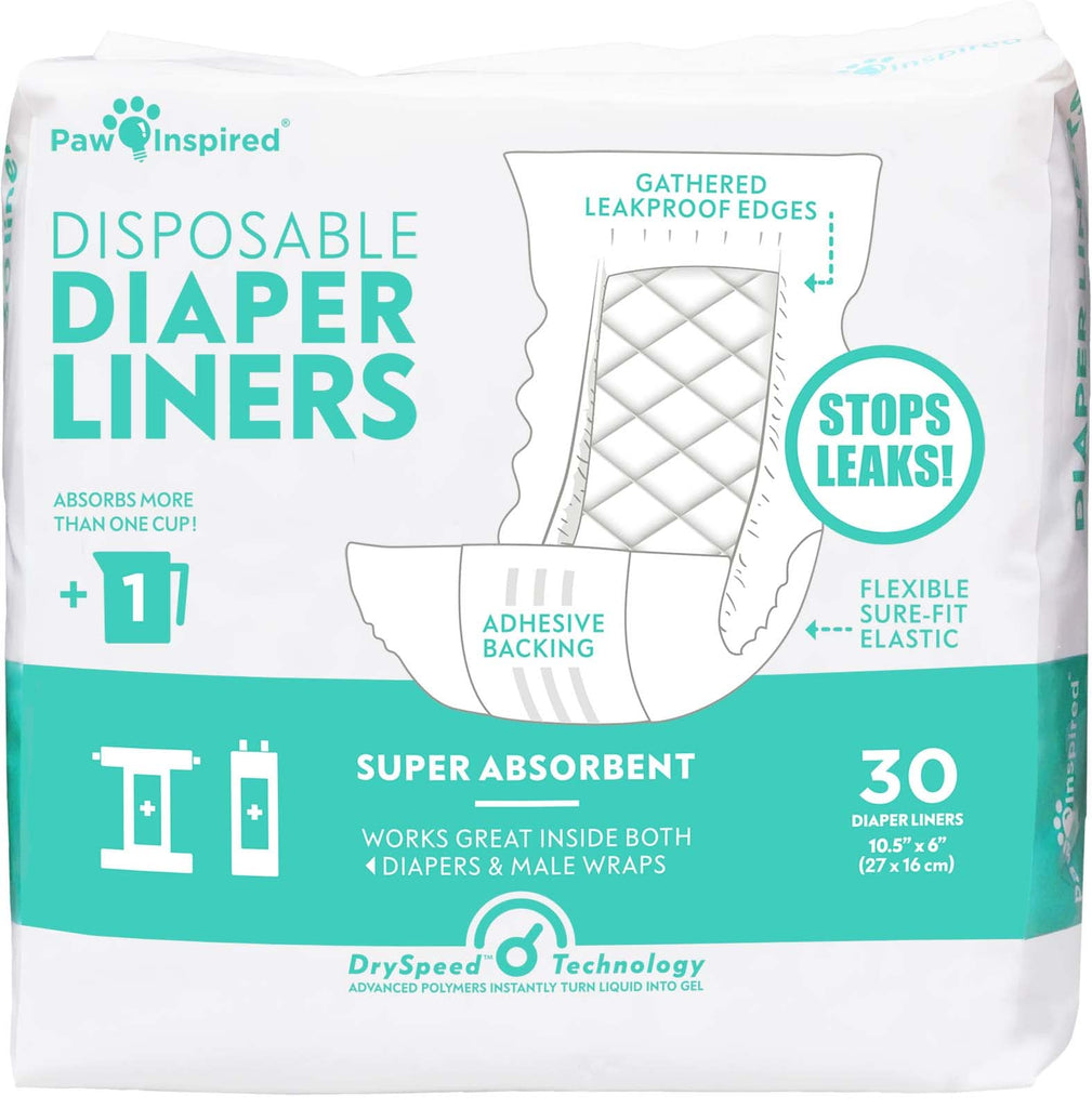 Paw Inspired Dog Diaper Liners | Inserts for Washable Covers, Female Dog Diapers, and Male Dog Belly Bands | Leakproof, Super Absorbent (30 Count)