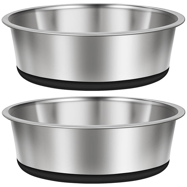 Taglory 8 Cup Stainless Steel Dog Bowls Set of 2 for Food and Water, Silicone Base Anti-Slip, Rust Resistant, Extra Thick Metal Bowls for Medium Dogs, 59oz, Black