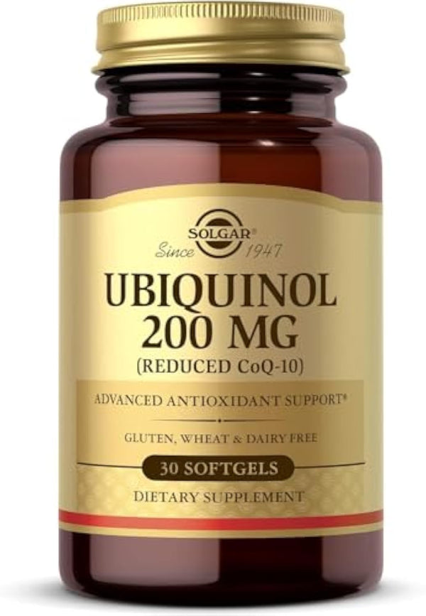 Solgar Ubiquinol 200 mg (Reduced CoQ-10), 30 Softgels - Promotes Heart & Brain Function - Supports Healthy Aging - Coenzyme Q10 - Ubiquinone Supplement - Gluten Free, Dairy Free - 30 Servings