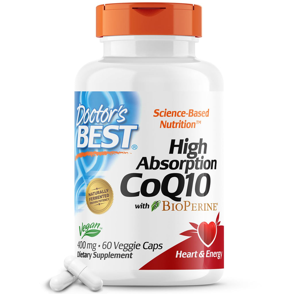 Doctor's Best High Absorption CoQ10 with BioPerine, Heart Health & Energy Production, Naturally Fermented, Non-GMO, Vegan, Gluten Free, 400 mg, 60 Veggie Caps