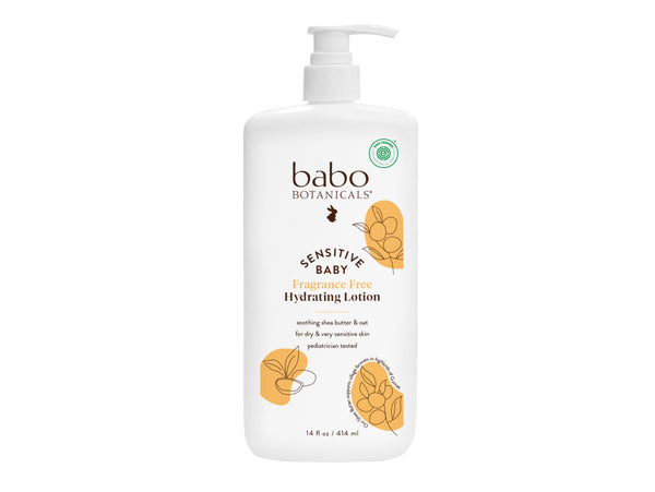 Babo Botanicals Sensitive Baby Fragrance-Free Daily Hydrating Baby Lotion - Shea Butter & Jojoba Oil - for Body & face - for Babies, Kids & Adults with Sensitive Skin - EWG Verified - Vegan - 14oz