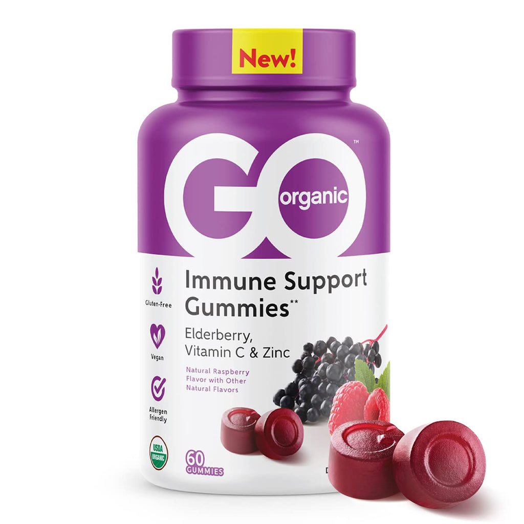 GO ORGANIC Dietary Immune Support Supplement Gummies | 60 Count | Elderberry Immunity