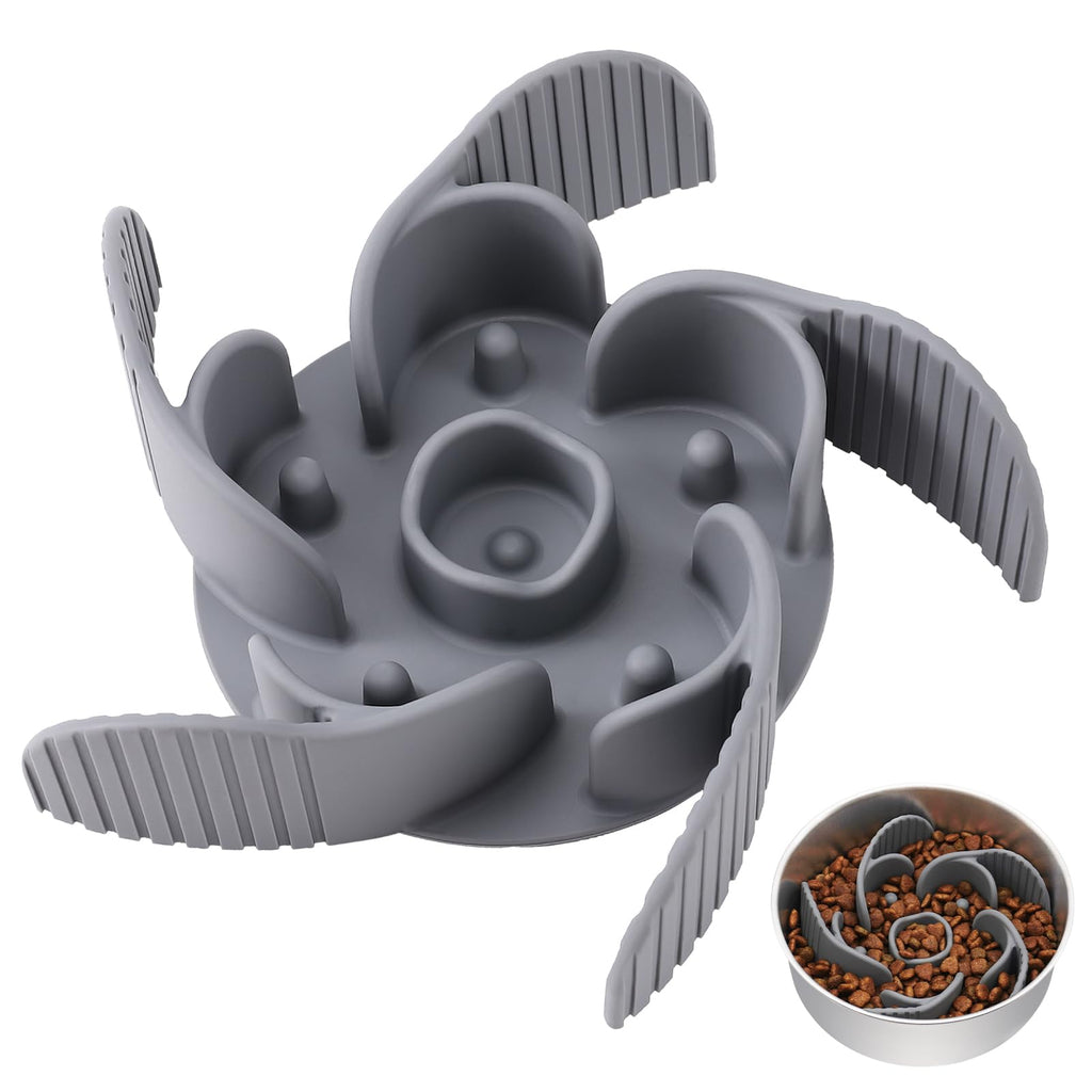MateeyLife Cuttable Slow Feeder Insert with Suction Cups for Medium & Large Dogs – Fits Metal & Ceramic Bowls(Gray)