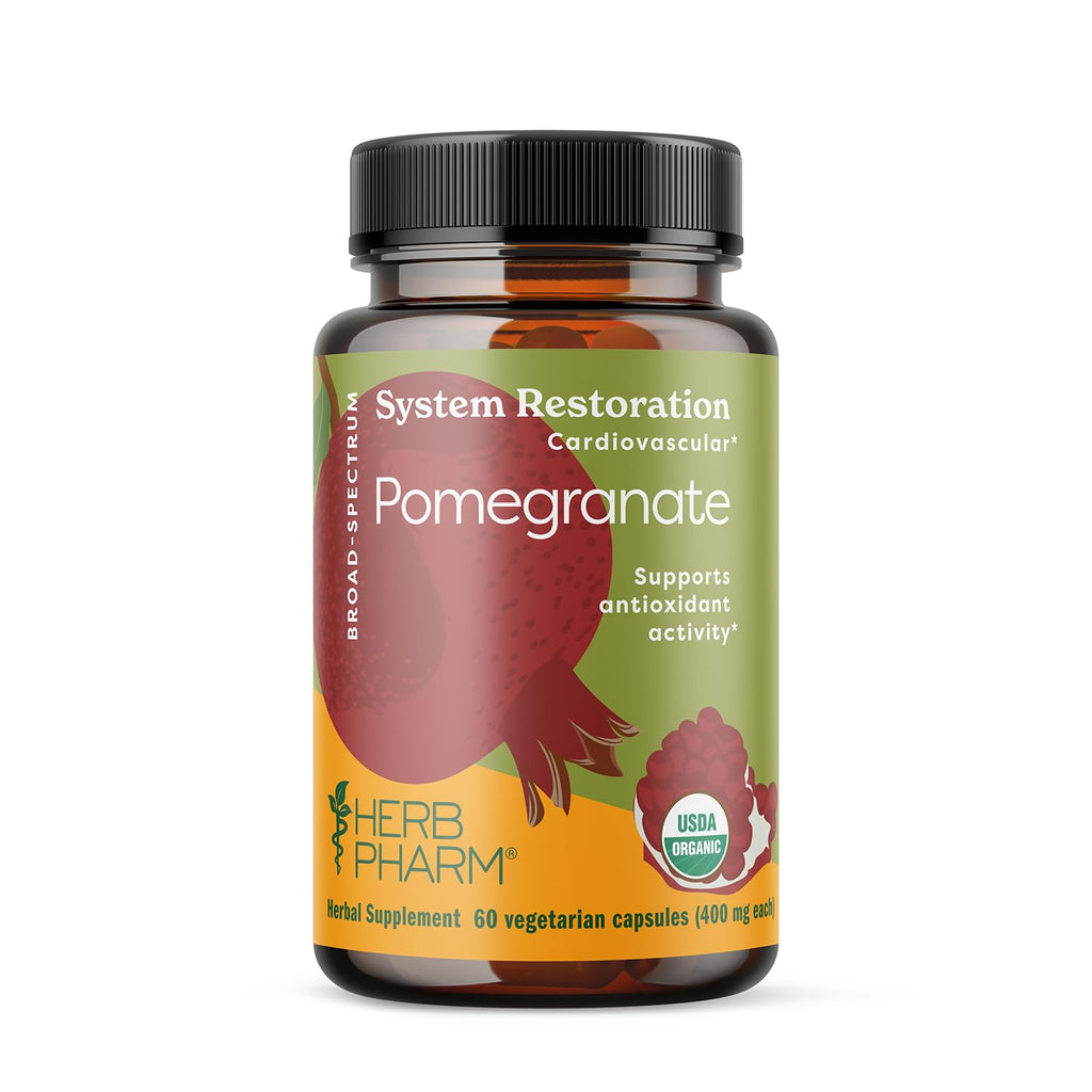 Herb Pharm Certified Organic Pomegranate Capsules, Vegan, with 120 mg of Punicalagins, 60 Count