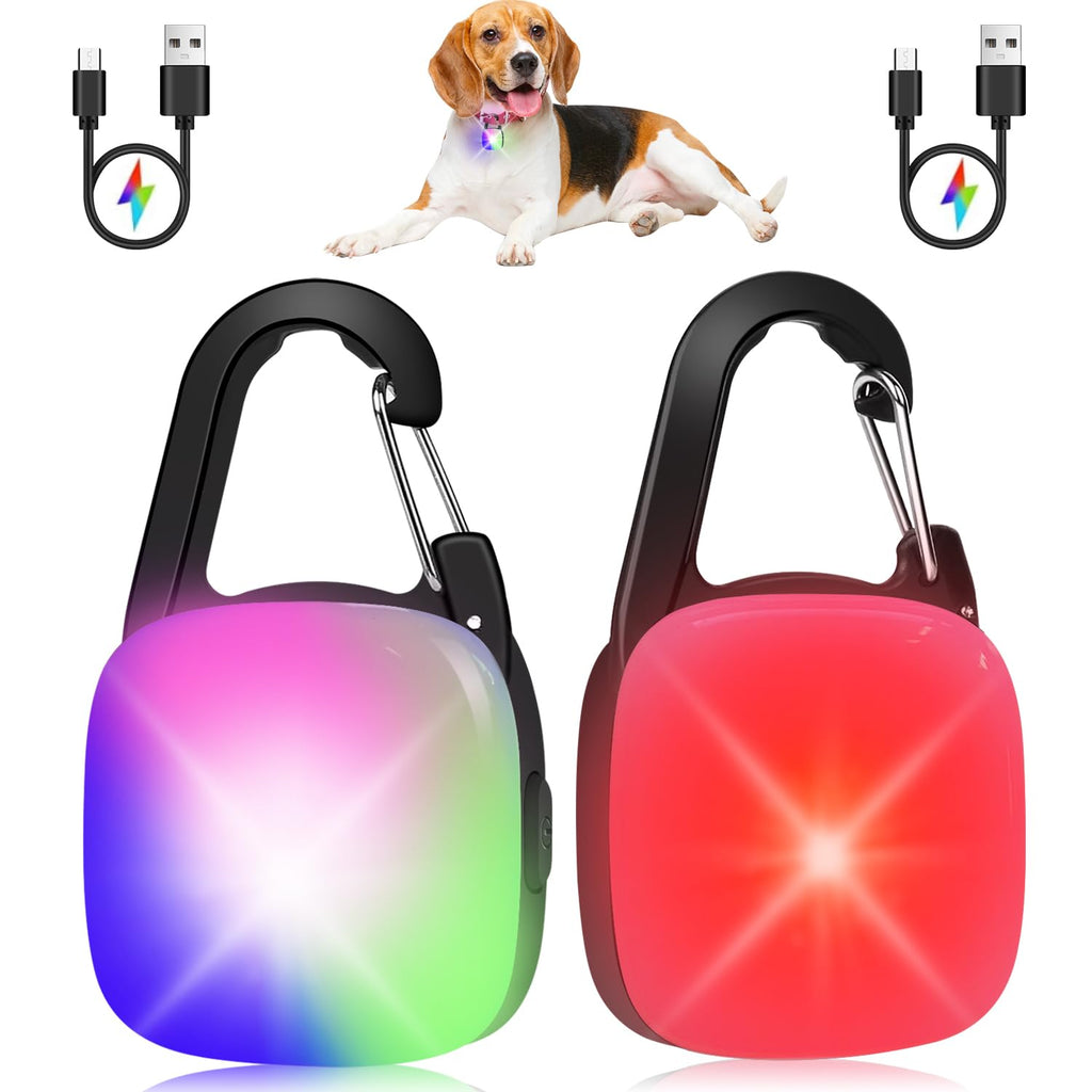 Dog Lights for Night Walking, 2 Pack Rechargeable Clip On Dog Collar Light with 4 RGB Color Modes, LED Pet Collar Charm for Running, Cycling, Camping(Black)