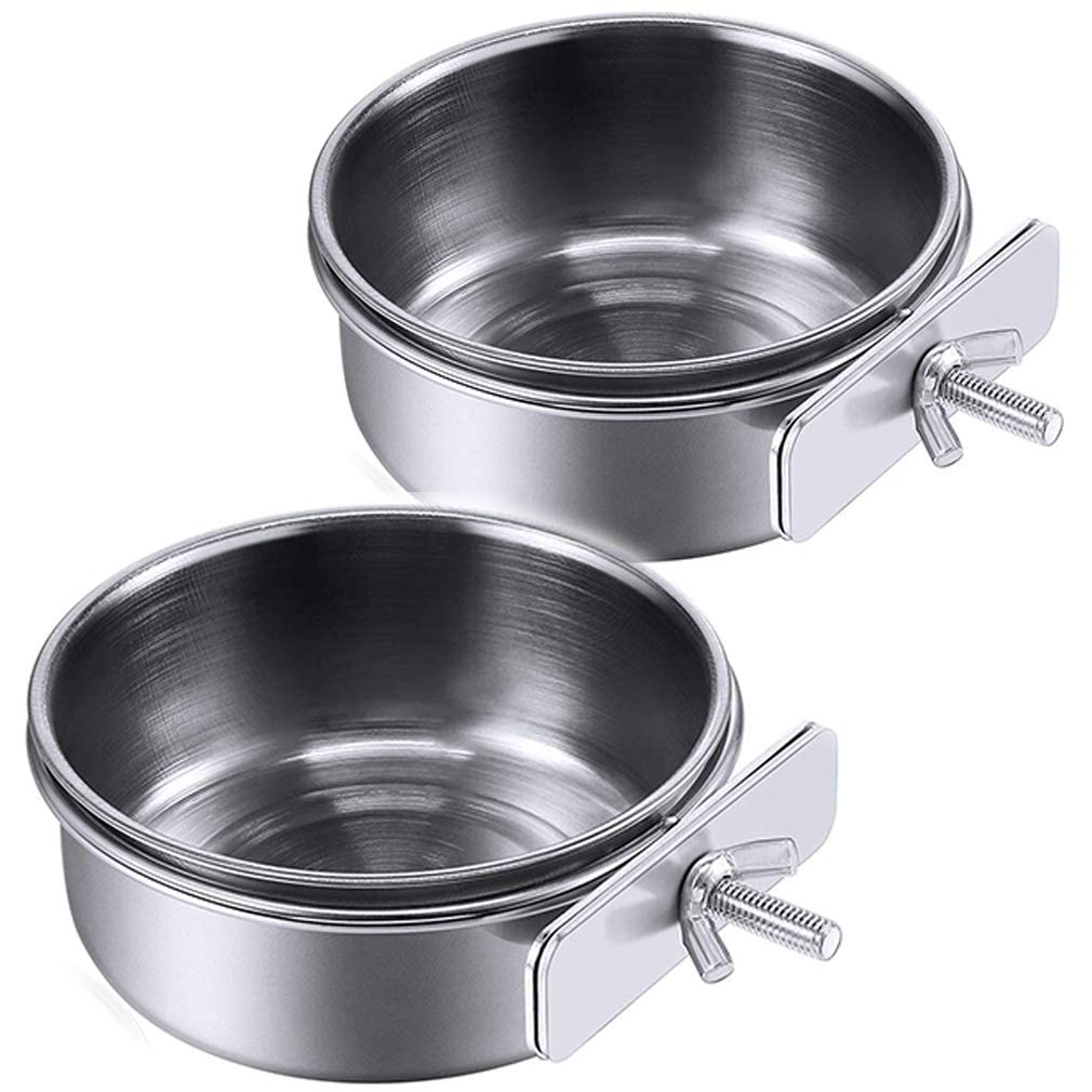 PINVNBY Parrot Feeding Cups Birds Food Dish Stainless Steel Parrot Feeders Water Cage Bowls with Clamp Holder for Cockatiel Conure Budgies Parakeet Parrot Macaw Small Animal Chinchilla Pack of 2