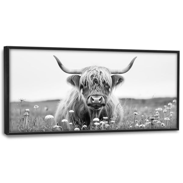 Highland Cow Large Framed Wall Art for Living Room Black and White Cattle Oversize Canvas Prints Western Big Pictures Painting Artwork Home Decor 60"x30"