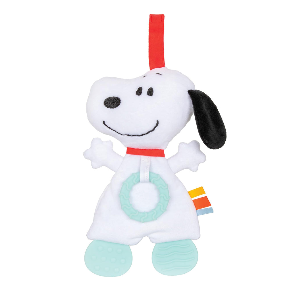 KIDS PREFERRED Peanuts Snoopy Baby Sensory Toy Crinkle Blanket Stuffed Animal for Newborn Infants and Babies Teether Toys with Stroller Car Seat Loop