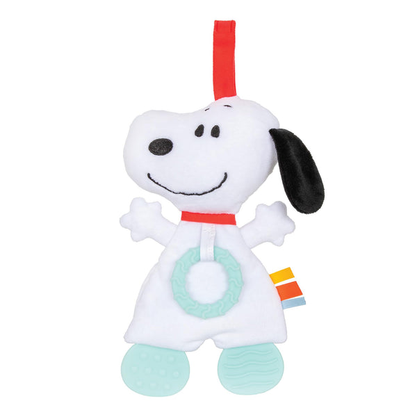 KIDS PREFERRED Peanuts Snoopy Baby Sensory Toy Crinkle Blanket Stuffed Animal for Newborn Infants and Babies Teether Toys with Stroller Car Seat Loop