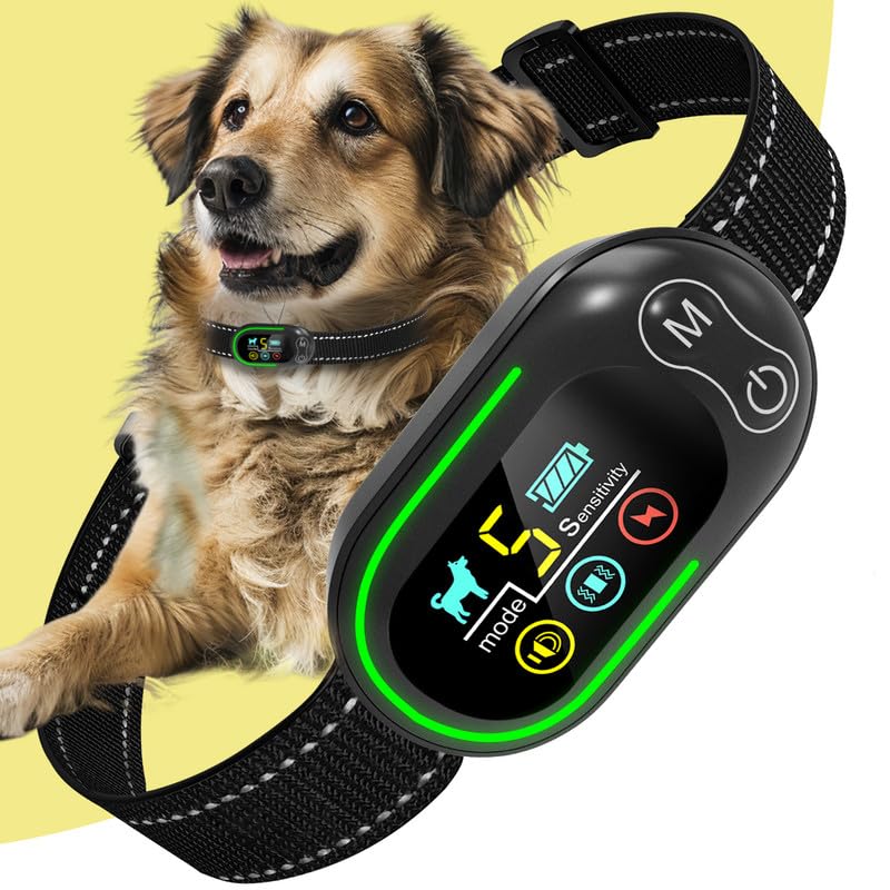 CANDYDOG Bark Collar - Dog Bark Collar for Large Medium Small Dogs, Rechargeable Anti Bark Collar, Bark Collar with Beep Vibration Electric Shock Modes, 5 Adjustable Sensitivity, Classic Black