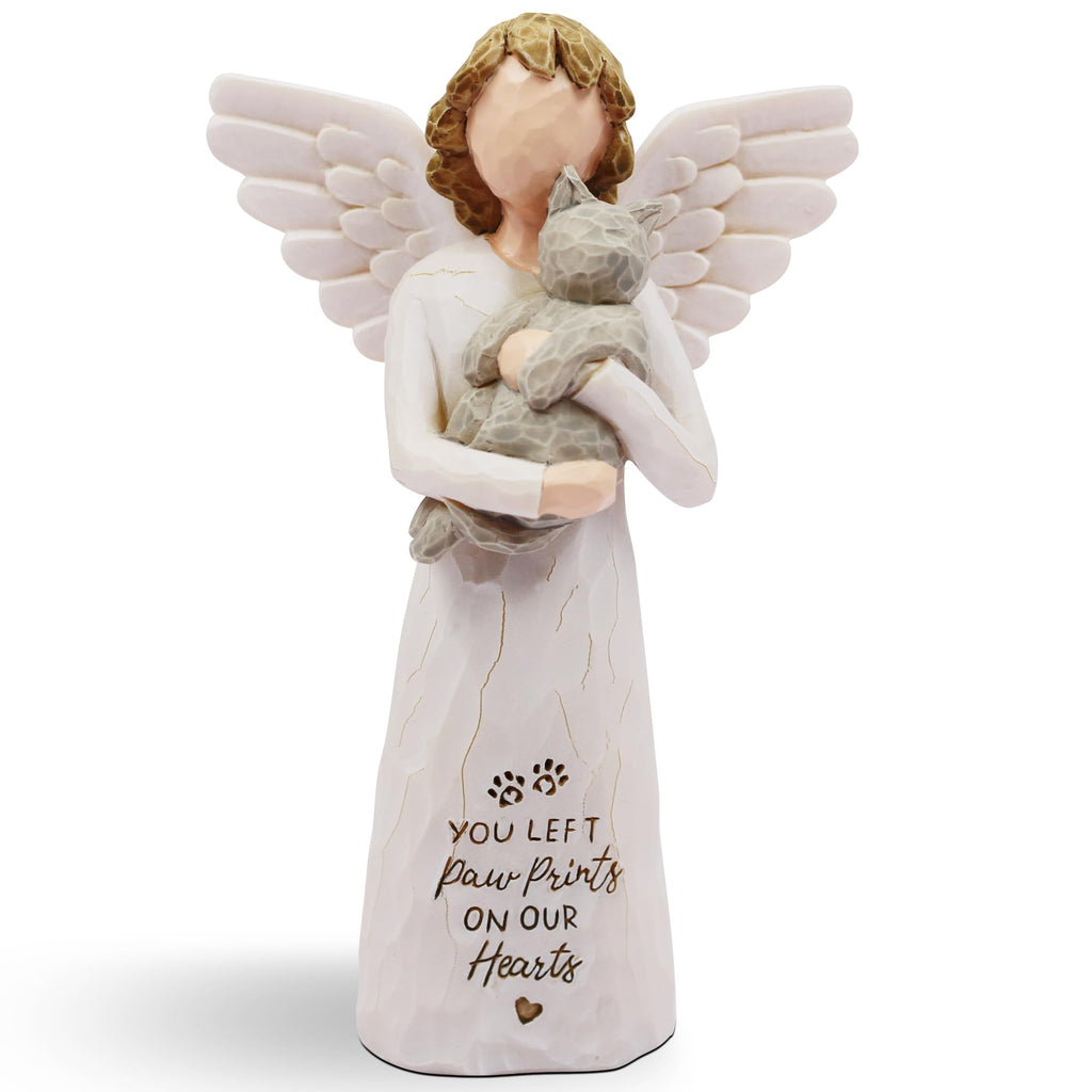 Cat Memorial Gifts for Loss of Cat, Pet Loss Sympathy Gift, Pet Cat Remembrance Gifts, Cat Loss Sympathy Gift, Cat Mom Gifts for Cat Lovers, Cat Statue Hand-Painted Figurines Angel Cat (Gray)