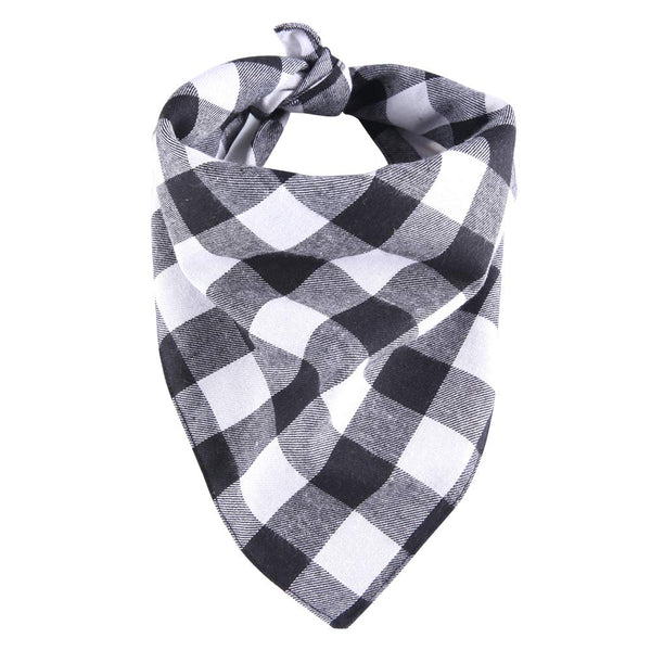 YAKA Pet Dog Bandana Triangle Bibs Scarf, Double-Cotton Plaid Printing Kerchief Set Accessories for Small and Medium Dog (Large/Neck Circumference suitable9.8-19inch, Black and White lattices)