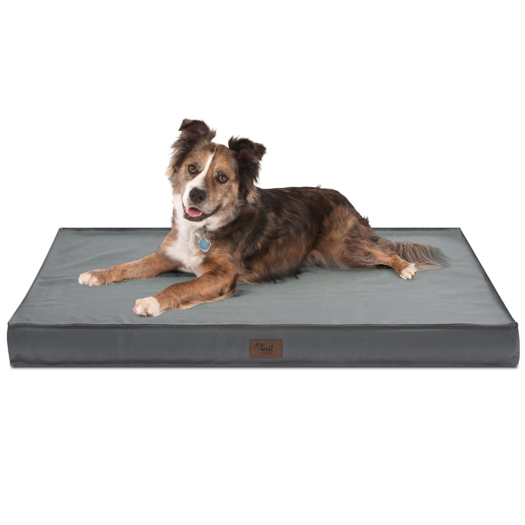 Tail Stories Orthopedic Dog Bed for Large Dogs, Big Waterproof Dog Crate Bed Washable Pet Bed for Large Sized Dogs with Egg Crate Foam Pet Bed Mat, Removable Oxford Cooling Cover, Grey
