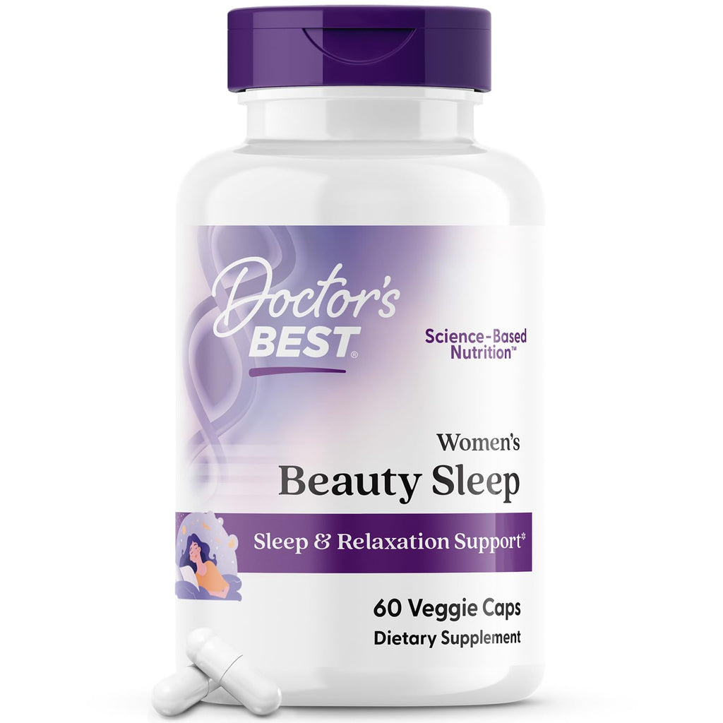 Doctor's Best Women's Beauty Sleep, Supports a Healthy Sleep Cycle, Non-GMO • Gluten Free • Soy Free • Vegan, 60 Veggie Caps