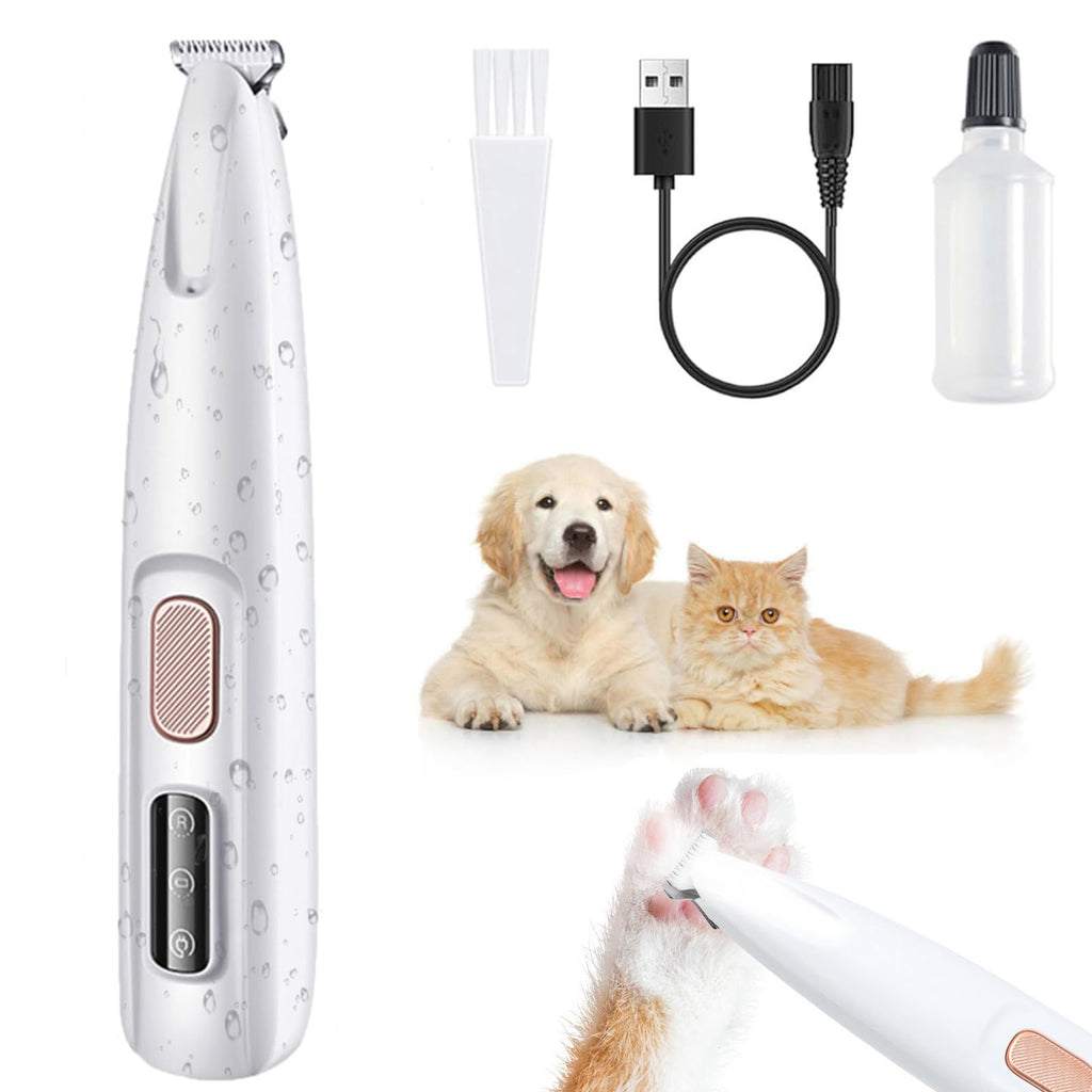 Dokwitz Electric Dog Trimmer for Paws with LED Light, Rechargeable, Low Noise, Waterproof Hair Clipper (White 1 Set)