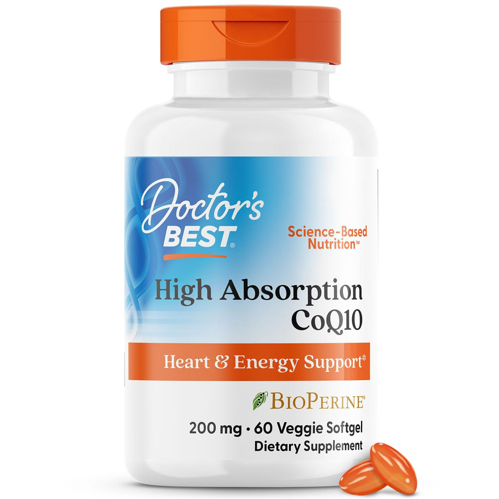 Doctor's Best High Absorption CoQ10 with BioPerine, Heart Health & Energy Production, Naturally Fermented, Vegetarian, Gluten Free, 200 mg, 60 Veggie Softgels