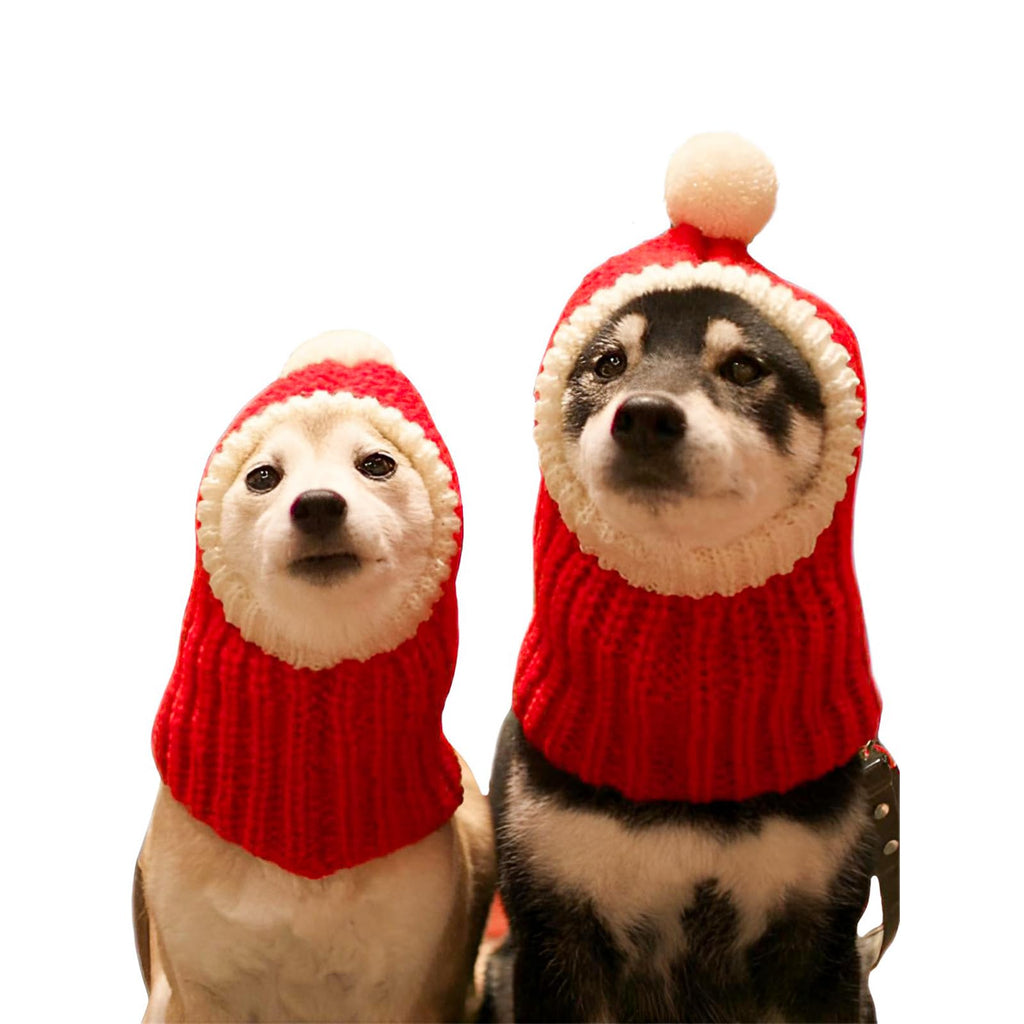 NACOCO Christmas Dog Hat Crocheted Snood Funny Pet Cap with Pompon Red Green Warm Winter Dog Hat Knit Snood Headwear for Pets & Women & Men (Red, S)