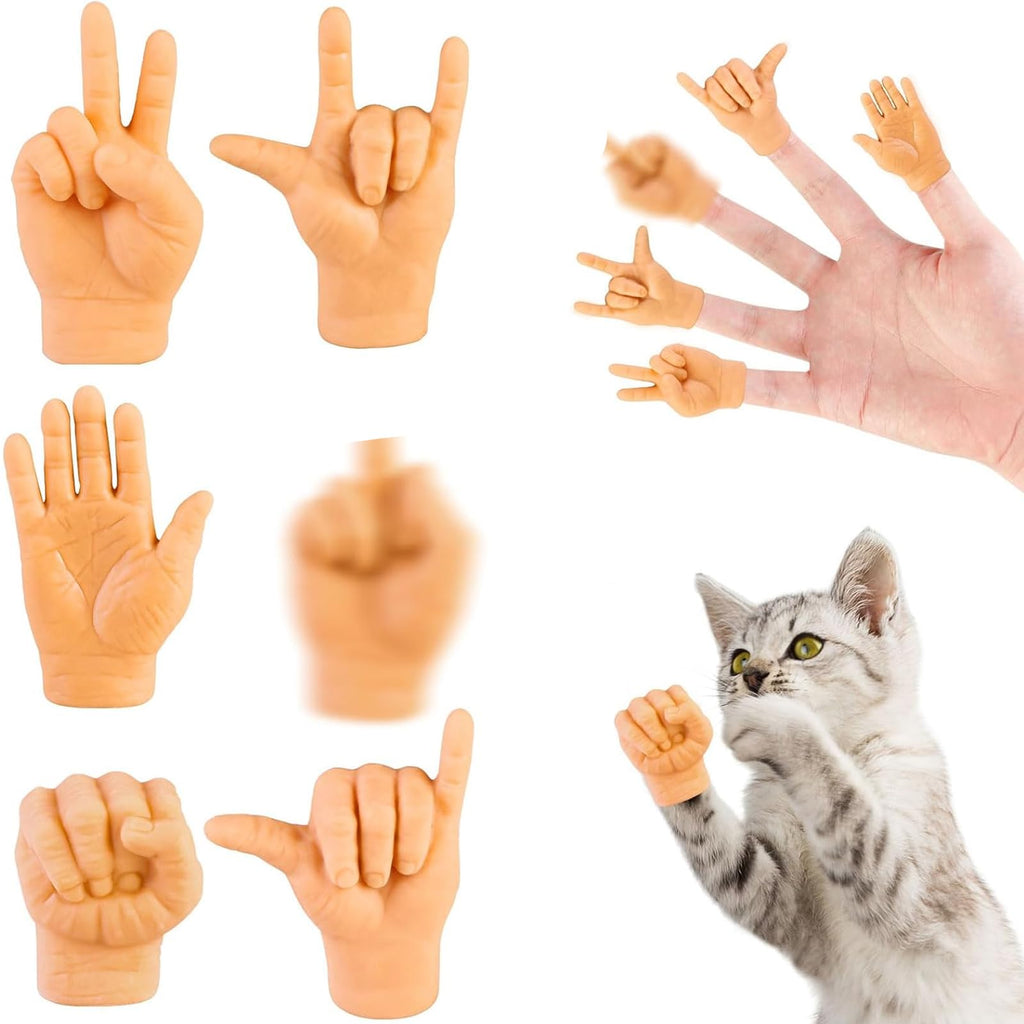 6 Pcs Mini Hands for Cats, Mini Finger Hands Massage Toys for Felines, Stretchable Rubber Hands Cat Toy, Soft TPR Cat Hands, Tiny Hands for Fingers, Unique Cat Paw Accessories, Adorable Pet Plaything