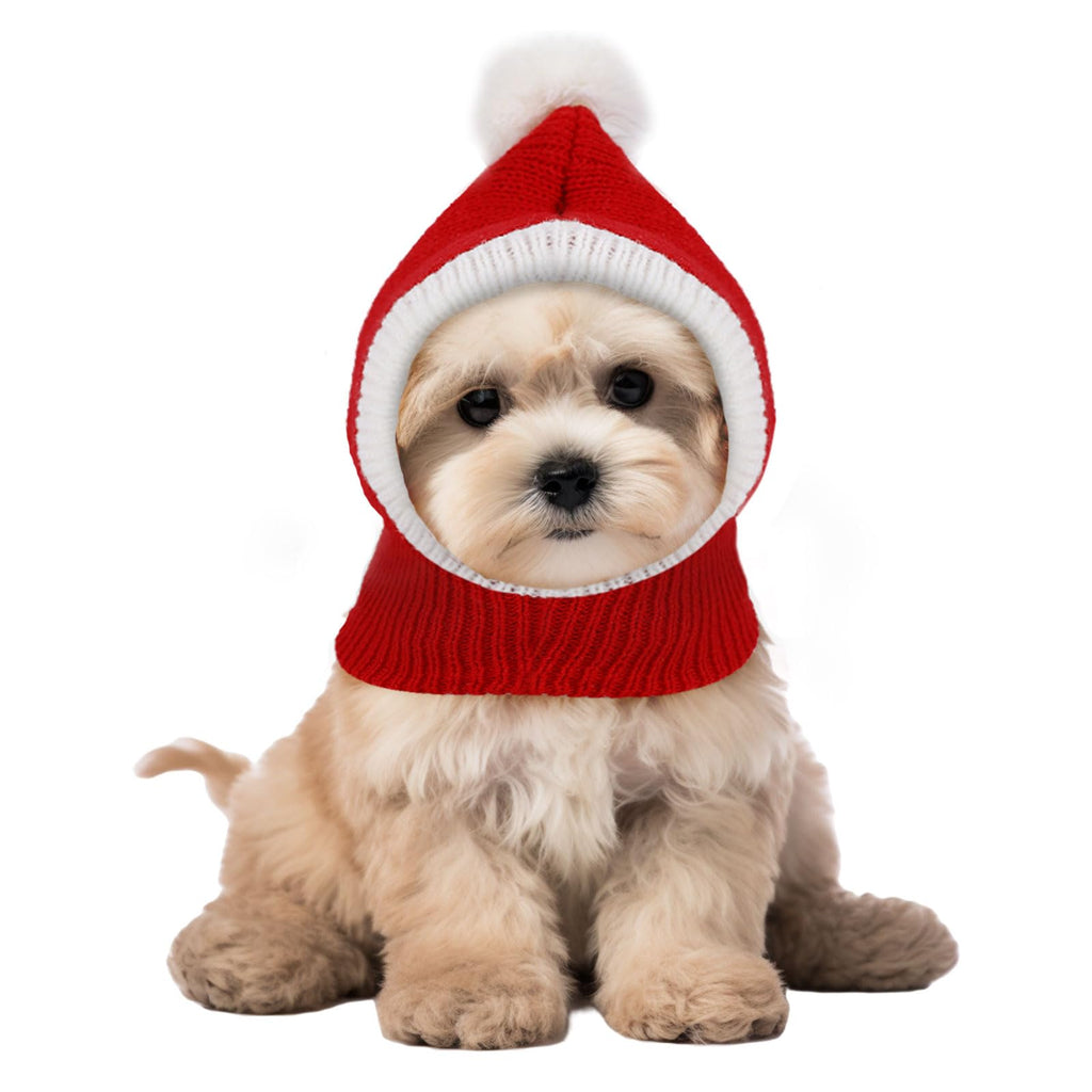 Christmas Pet Hat, Red Christmas Knitted Cat Hat Warm Winter Santa Dog Hat Neck Ear Warmer Headband Protector Costume Christmas Headwear for Pet Christmas Outfit Decoration (S)