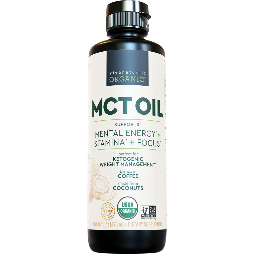 Viva Naturals Organic MCT Oil 16 fl oz - Best MCT Oil Organic for Coffee, MCT Coconut Oil Supports Energy & Mental Clarity, USDA Organic, Non-GMO, Paleo & Keto Certified, MCT Wellness