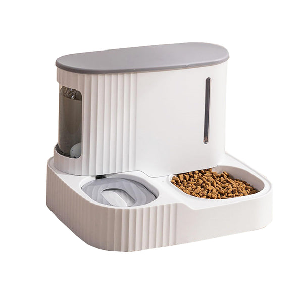 Junbec-Pet Automatic Cat Feeder,Gravity Auto Timed Pet Dry Food Self Feeding Container Dishes Bowl and Water Dispenser Fountain for Dog Puppy Kitten Kit Set Integrated 2 in 1 Continuous Tray(Grey)