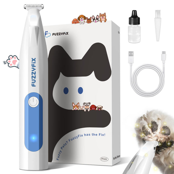 FuzzyFix Dog Paw Trimmer with LED Light, Low Noise Paw Trimmer for Dogs, Type-C Rechargeable Pet Grooming Kit Dog Grooming Clippers for Paws, Eyes, Ears, Face, Rump, 18 mm Widen Blade