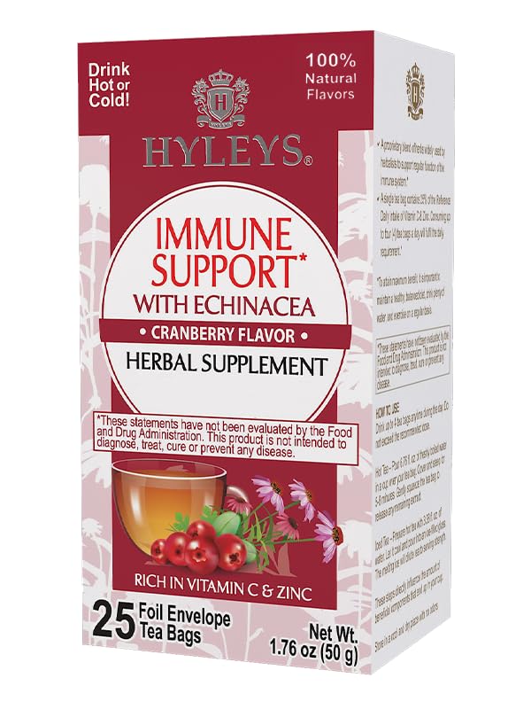 HYLEYS Immunity Tea with Echinacea Cranberry Flavor - 25 Tea Bags (1 Pack) - Support Your Immune System