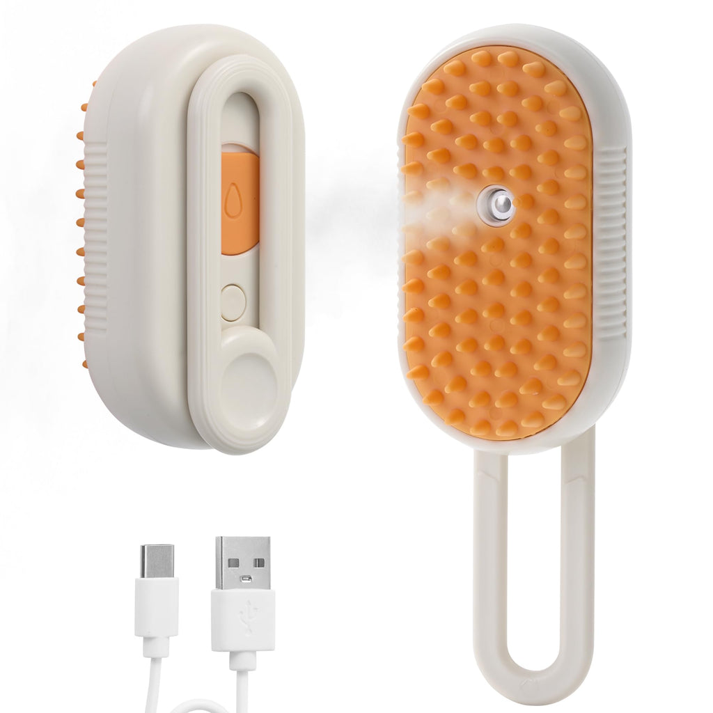 4 in 1 Cat Steam Brush for Shedding - Rechargeable Anti-Static Pet Brush With Massage, Cleaning, and Combing Functions