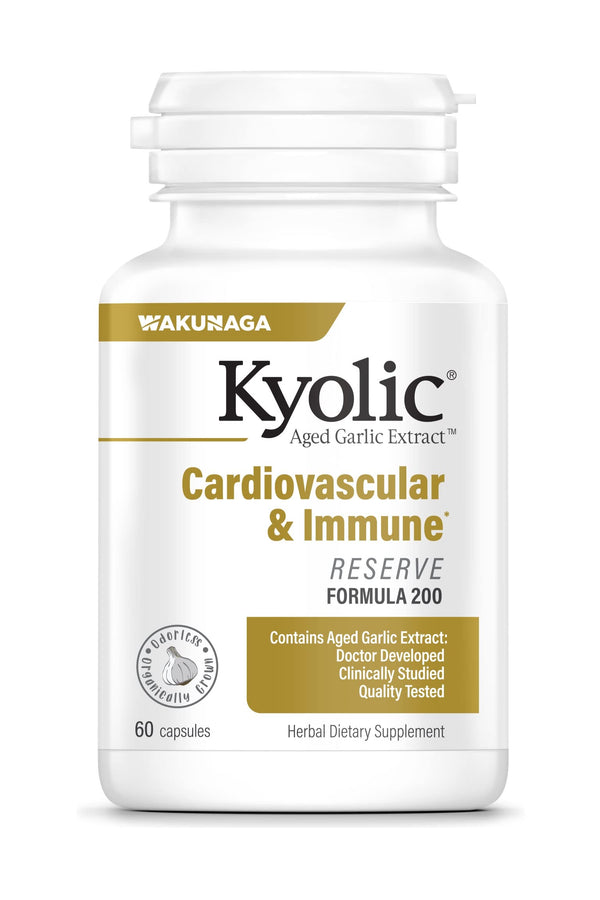 Kyolic Aged Garlic Extract Formula 200, Cardiovascular & Immune, Reserve 60 Capsules (Packaging May Vary)
