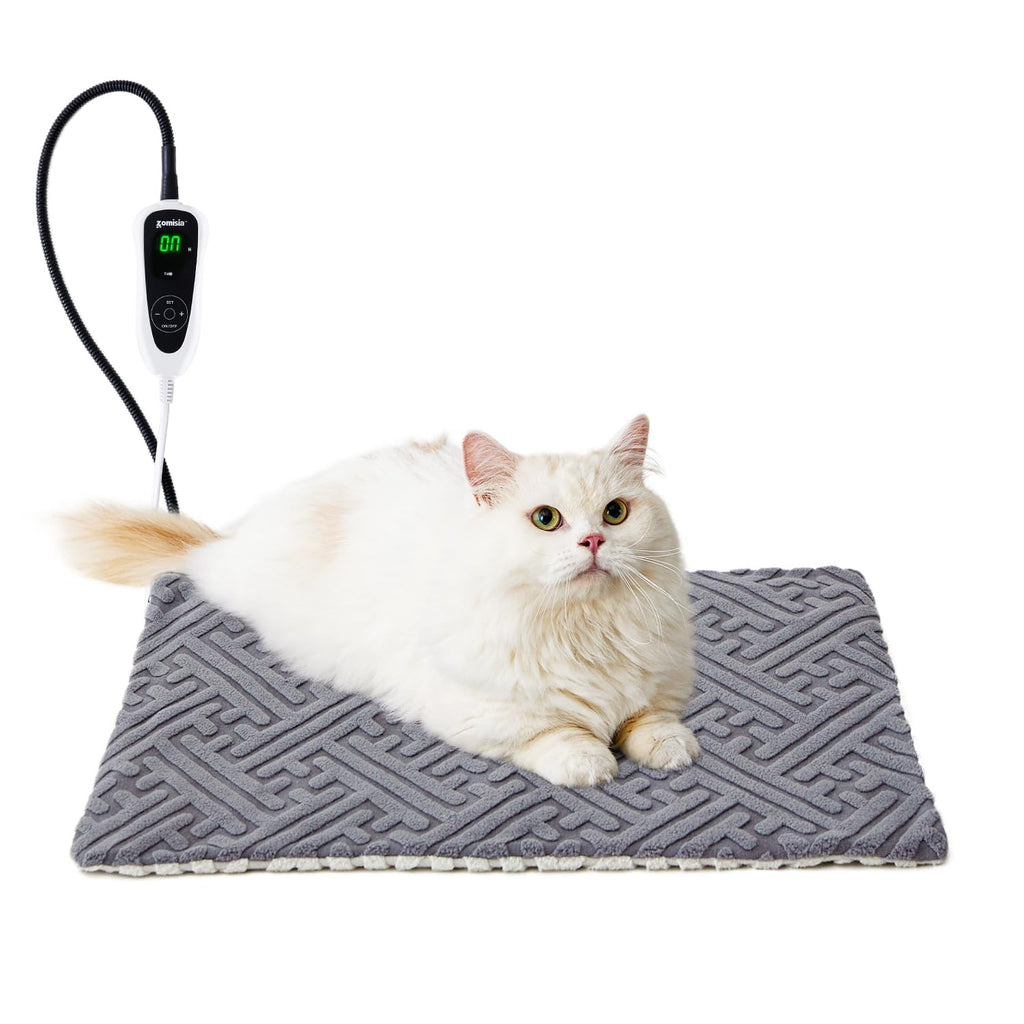 ZOMISIA Pet Heating Pad - 11 Adjustable Temperature and 25 Timer Options, Heated Cat Bed Indoor Waterproof with Chew-Resistant Cord for Small Dogs, 18x18 Inch