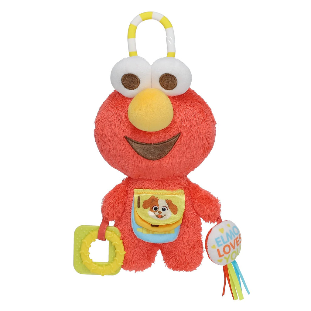 KIDS PREFERRED Sesame Street Elmo Activity Toy with Teething Rings, Crinkle Sounds, and On The Go Clip for Babies and Infants