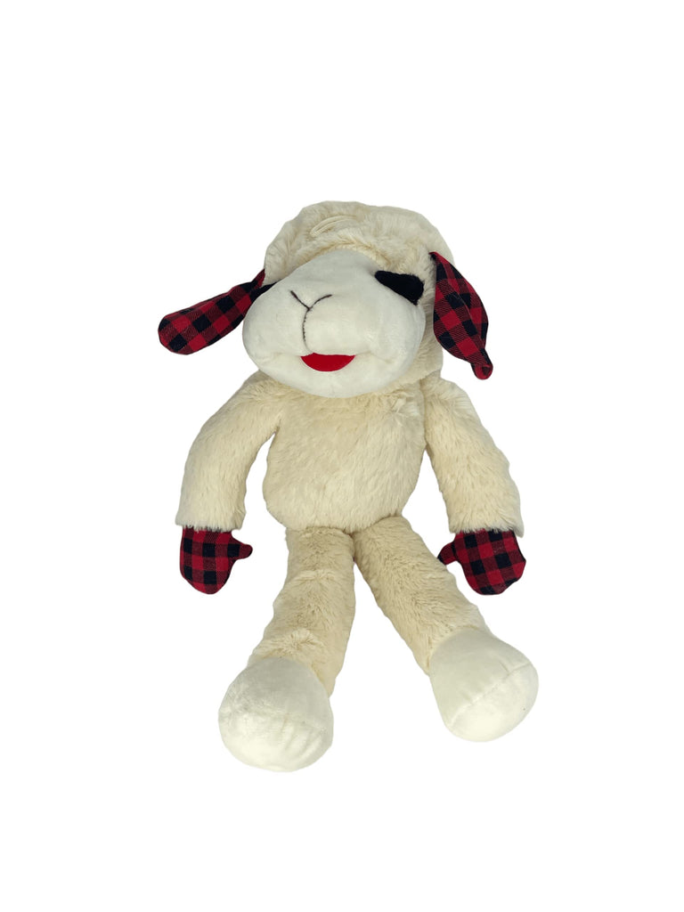 Multipet Holiday Lambchop Dog Toy Plush Plaid 20" | Plush Pet Dog Toy Squeaker | Lambchop Gingham Red/Black | 20 Inches | Officially Licensed